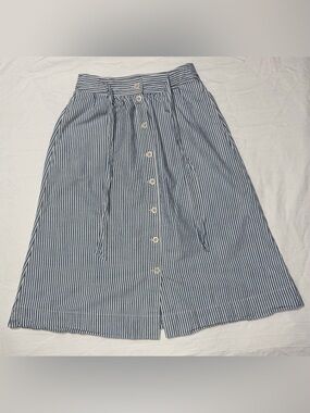 Madewell Blue and White Striped Button-Front Midi Skirt